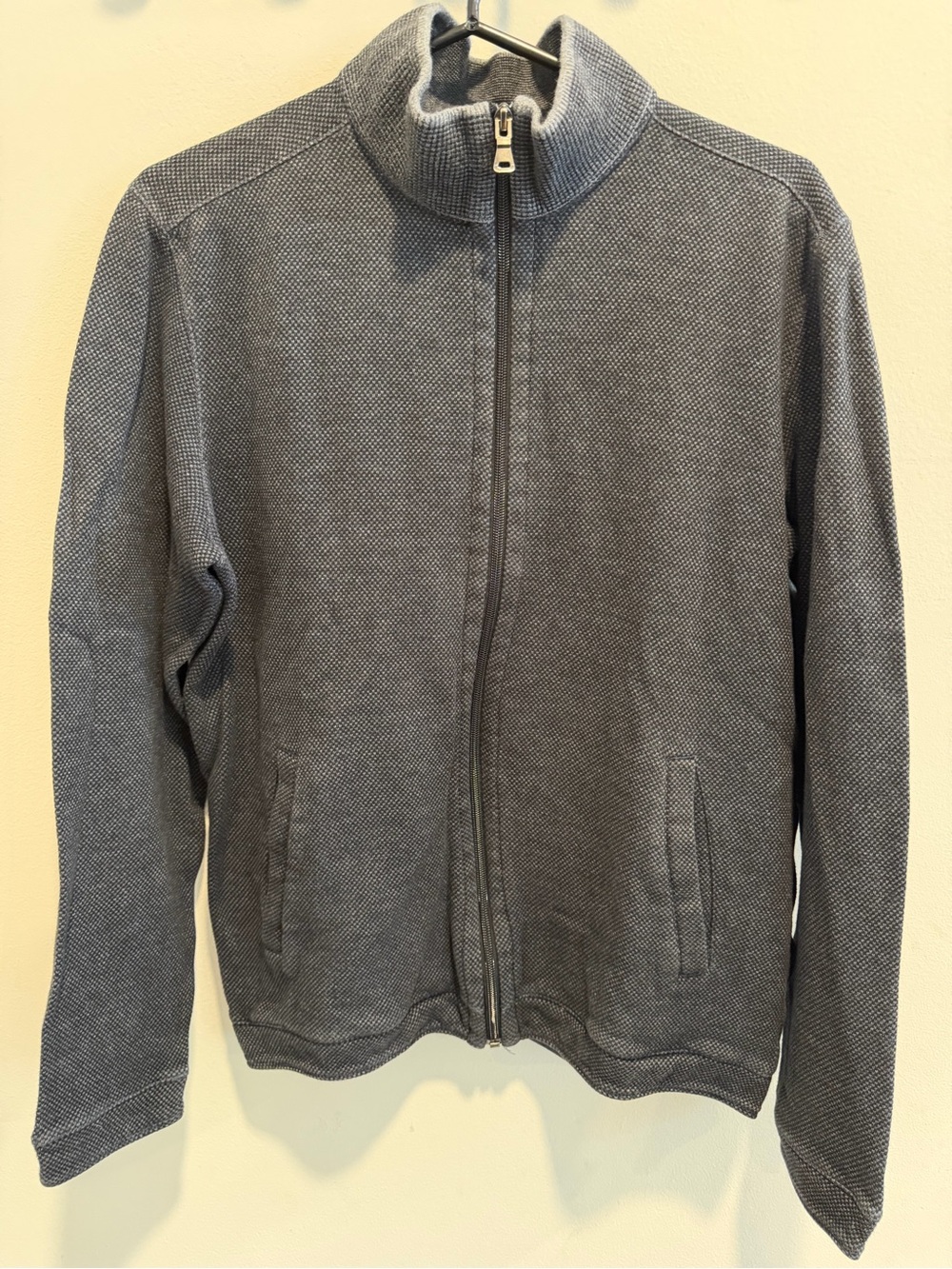 Men's Full Zip Up Knit Sweater Jacket Gray Size Medium